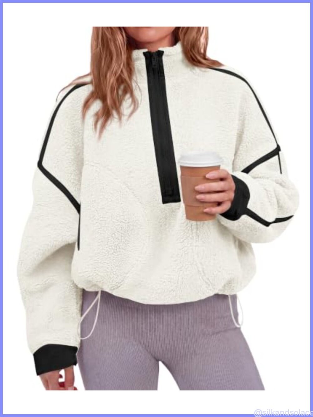 Women's Fleece Pullover Half Zip Sherpa Sweatshirt Mock Neck Relaxed Fit